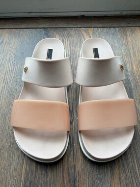 Melissa Women’s Two-Band Slide Sandals in Peach and Cream